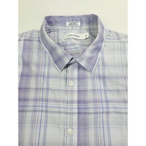 Calvin Klein Large Mens Egyptian Cotton Purple White Check Long Sleeve Logo Tag